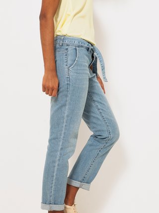 Modré zkrácené straight fit džíny se zavazováním CAMAIEU