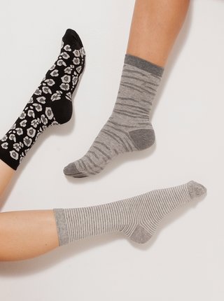Sada troch párov vzorovaných ponožiek v čiernej a šedej farbe CAMAIEU