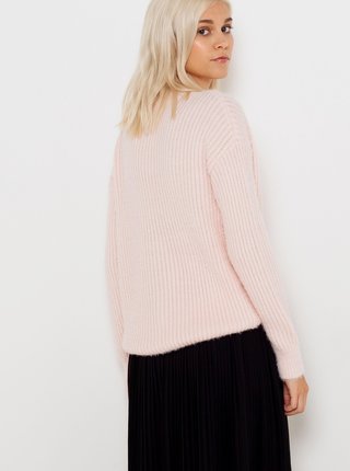 Světle růžový svetr s véčkovým výstřihem CAMAIEU