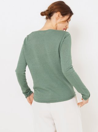 Zelený ľanový ľahký sveter CAMAIEU