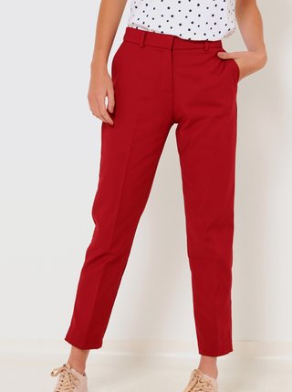 Červené zkrácené straight fit kalhoty CAMAIEU