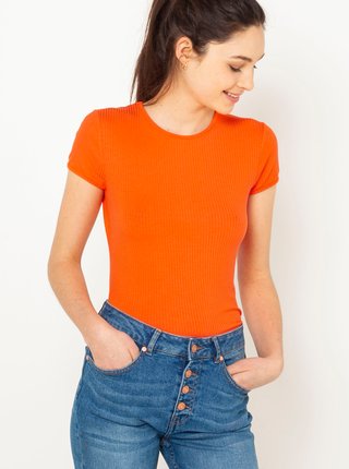 Oranžové žebrované tričko CAMAIEU