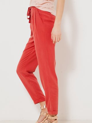 Červené kalhoty s vysokým pasem CAMAIEU 