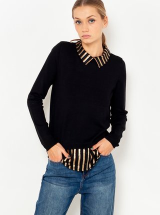 Čierny ľahký sveter s všitou košeľovou časťou CAMAIEU