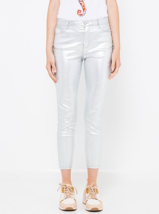 Lesklé zkrácené kalhoty ve stříbrné barvě CAMAIEU