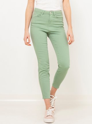 Zelené zkrácené slim fit kalhoty CAMAIEU