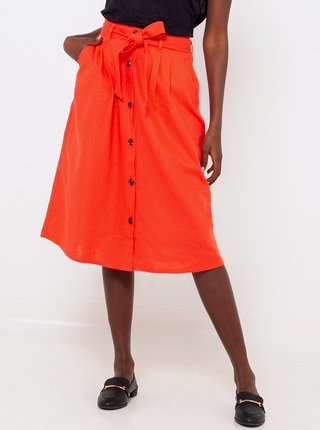 Oranžová ľanová sukňa CAMAIEU