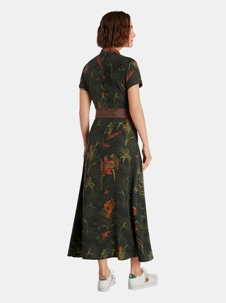 Khaki dámské květované košilové maxi šaty Desigual Amsterdam