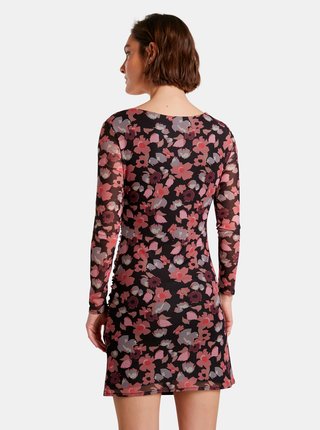 Ružovo-čierne kvetované púzdrové šaty Desigual Roma