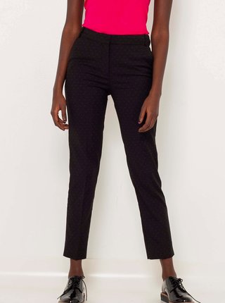 Černé vzorované zkrácené straight fit kalhoty CAMAIEU