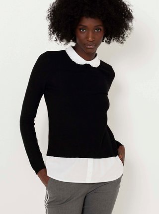 Černý lehký svetr s všitou košilovou částí CAMAIEU