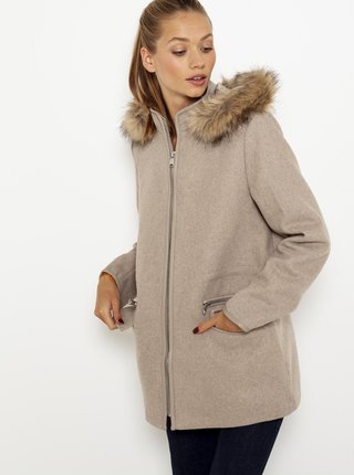 Béžový zimný kabát s kapucou CAMAIEU