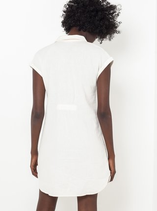 Biele košeľové ľanové šaty s asymetrickým zapínaním CAMAIEU
