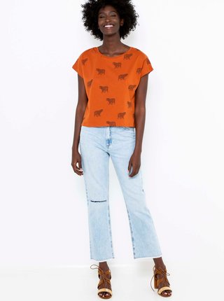 Oranžové vzorované tričko CAMAIEU