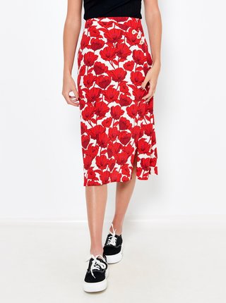 Červená kvetovaná midi sukňa CAMAIEU