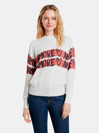 Biely dámsky sveter s nápismi Desigual Amore Amore