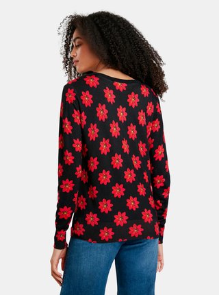 Červeno-čierny dámsky kvetovaný sveter Desigual Nicaragua