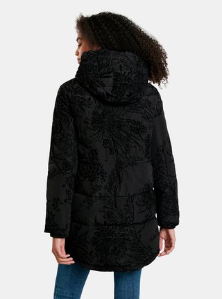 Čierny dámsky vzorovaný prešívanný zimný kabát Desigual Japan