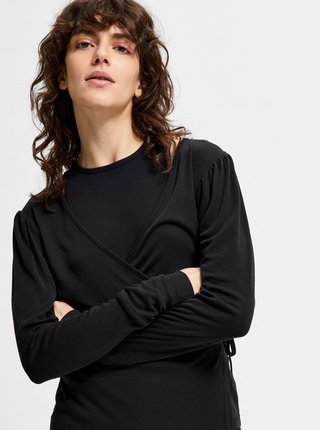 Tričká s dlhým rukávom pre ženy Selected Femme - čierna