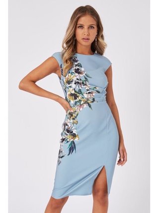 Modré pouzdrové šaty s květinovým motivem LITTLE MISTRESS
