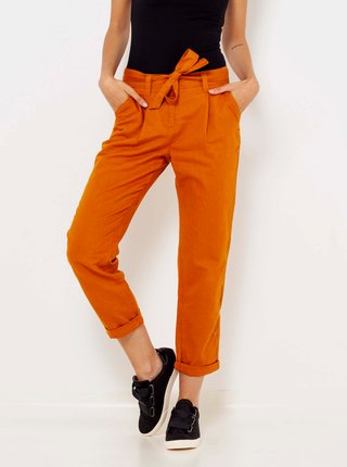 Oranžové ľanové skrátené nohavice CAMAIEU