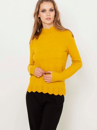 Žlutý lehký svetr s ozdobnými detaily CAMAIEU 