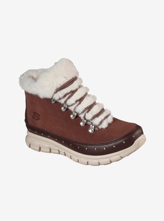 Hnědé dámské zimní boty v semišové úpravě Skechers