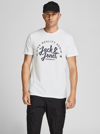 BIele tričko s nápisom Jack & Jones Kimbel