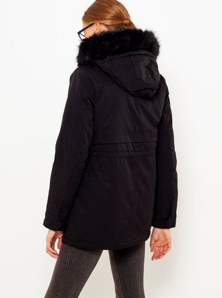 Černá bunda s kapucí a umělým kožíškem CAMAIEU
