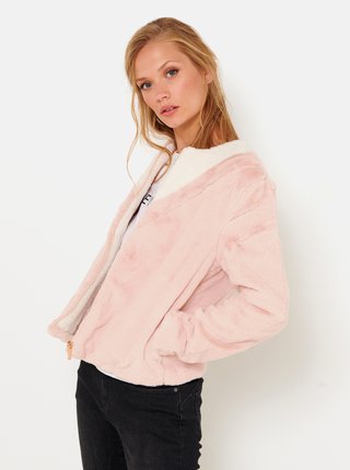 Světle růžová bunda z umělého kožíšku CAMAIEU