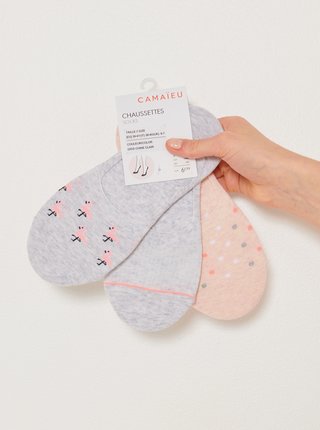 Sada tří párů vzorovaných ponožek v šedé a růžové barvě CAMAIEU 