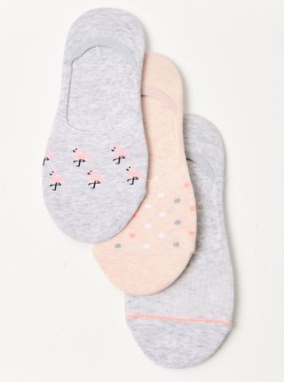 Sada tří párů vzorovaných ponožek v šedé a růžové barvě CAMAIEU 