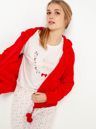 Sada pyžama a mikiny v červeno-bielej farbe s vianočným motívom CAMAIEU