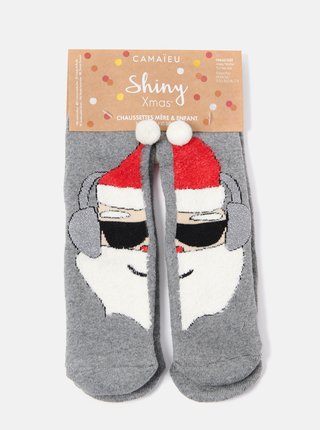 Sada dvou párů šedých ponožek s vánočním motivem CAMAIEU