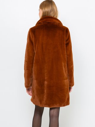 Hnedý kabát z umelého kožúšku CAMAIEU