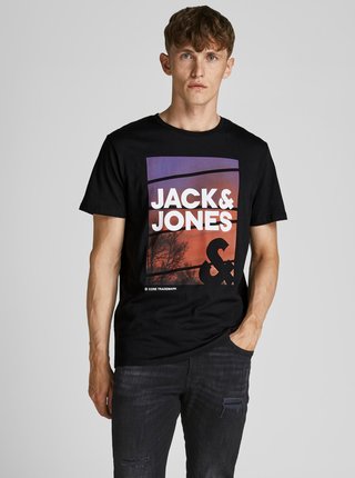 Čierne tričko s potlačou Jack & Jones Urban