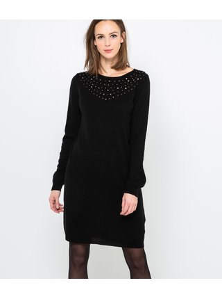 Černé svetrové šaty s aplikací CAMAIEU