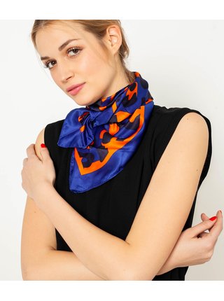 Oranžovo-modrý šátek se zvířecím vzorem CAMAIEU