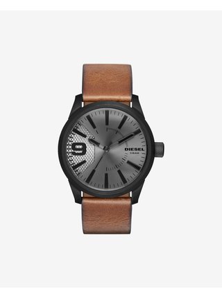 Pánské hodinky s koženým páskem v černo-hnědé barvě Diesel