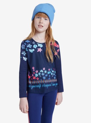 Tmavě modré holčičí květované tričko Desigual Texcoco