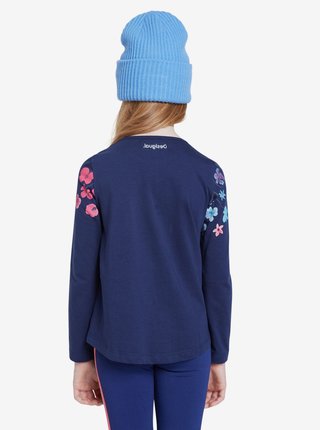 Tmavě modré holčičí květované tričko Desigual Texcoco