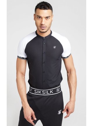 Bílo-černá pánská košile se stojáčkem Shirt Tech Raglan Oxford S/S SikSilk