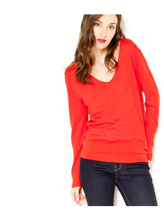Červený vlnený basic sveter CAMAIEU