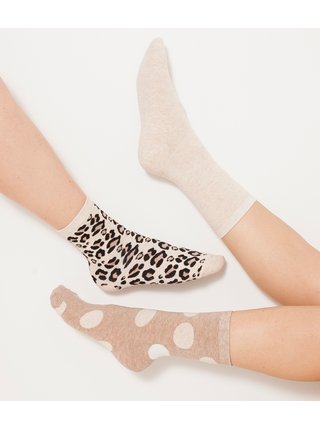 Sada troch párov béžových vzorovaných ponožiek CAMAIEU