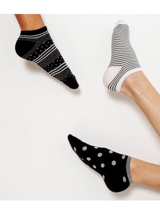 Sada troch párov vzorovaných ponožiek v bielej a čiernej farbe CAMAIEU