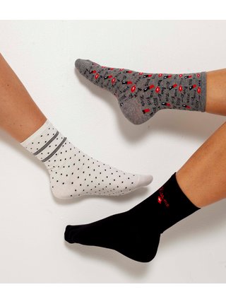Sada troch párov vzorovaných ponožiek v čiernej, bielej a šedej farbe CAMAIEU
