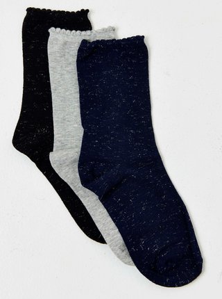 Sada tří párů ponožek v černé,  šedé a modré barvě CAMAIEU