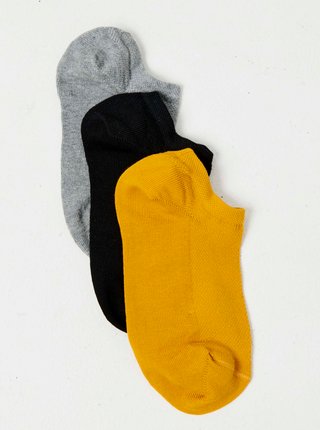 Sada troch párov ponožiek v šedej, čiernej a horčicovej farbeCAMAIEU