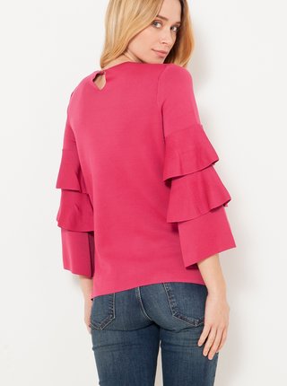 Ružový ľahký sveter s volánmi CAMAIEU