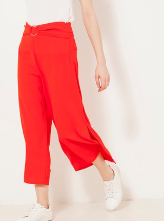 Červené zkrácené široké kalhoty s vysokým pasem CAMAIEU